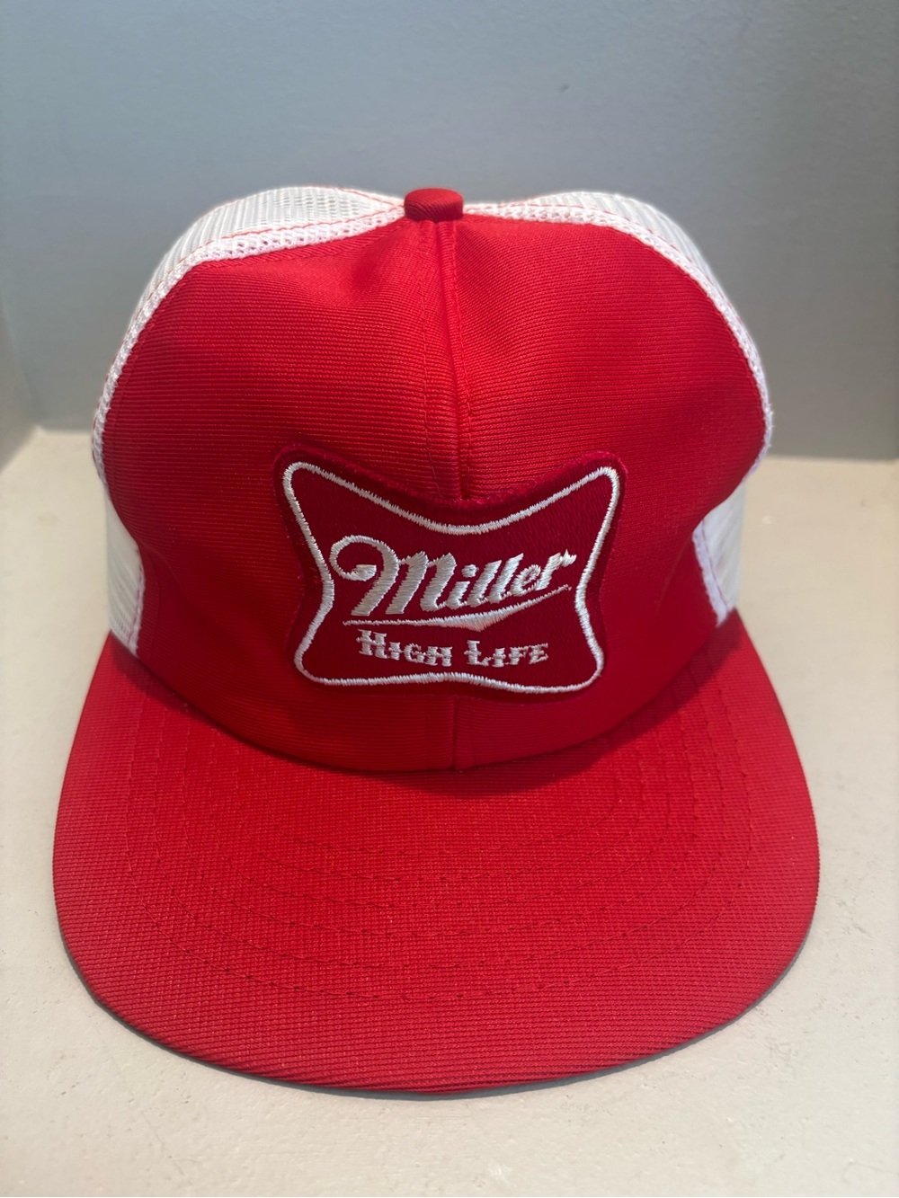 Vintage Miller Beer Trucker Mesh Back Snap Six Panel High Profile bar hat cap